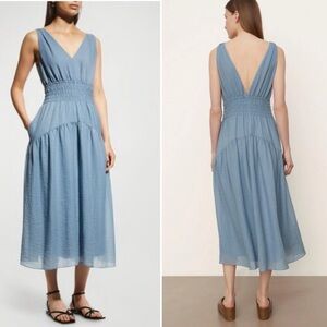 NEW!  Vince Smocked Midi Dress Lake Blue Size Medium